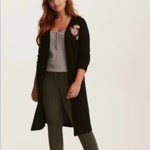Torrid Black Cardigan with Floral Embroidery - Picture 1 of 14